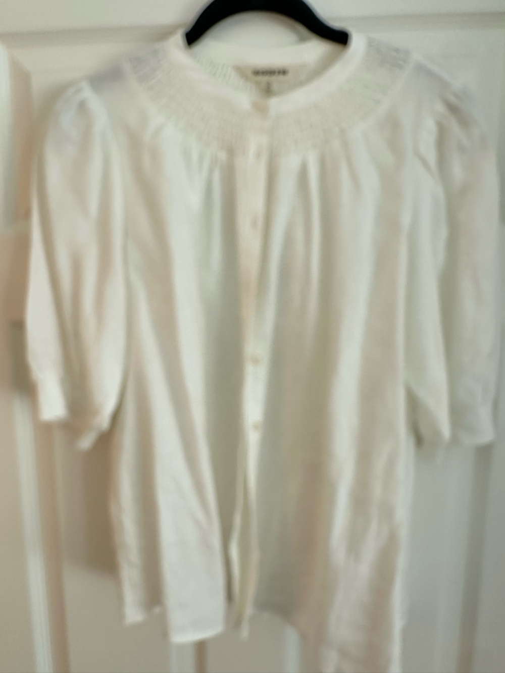 Boden White Women's Button-Front Blouse with Smocked Yoke